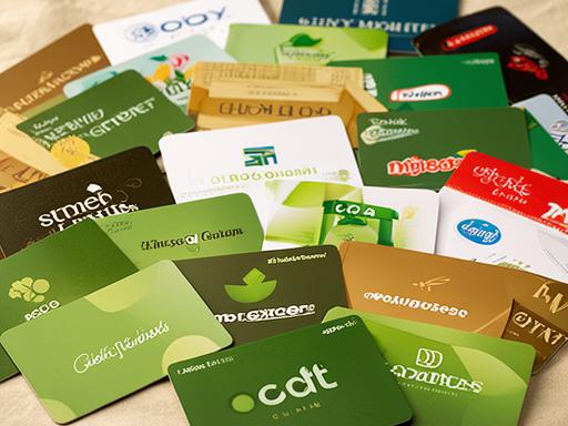 Colorful assortment of gift cards from popular retailers and brands arranged on a soft surface, showcasing variety and gifting possibilities