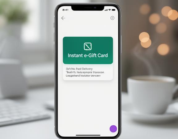 Smartphone displaying an instant e-gift card delivery notification with a cheerful recipient